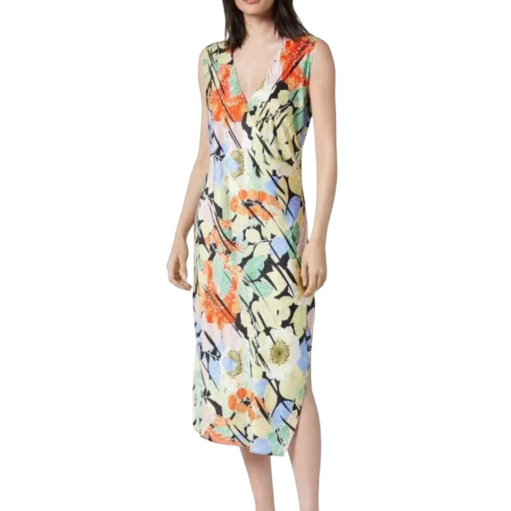 NWOT Equipment Femme Audricce 100% Silk Floral Midi Dress L Tropical Multicolor